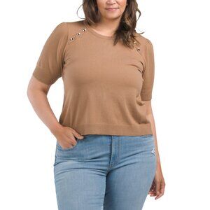 RAFIANA Iced Latte Plus Sweater With Button Details